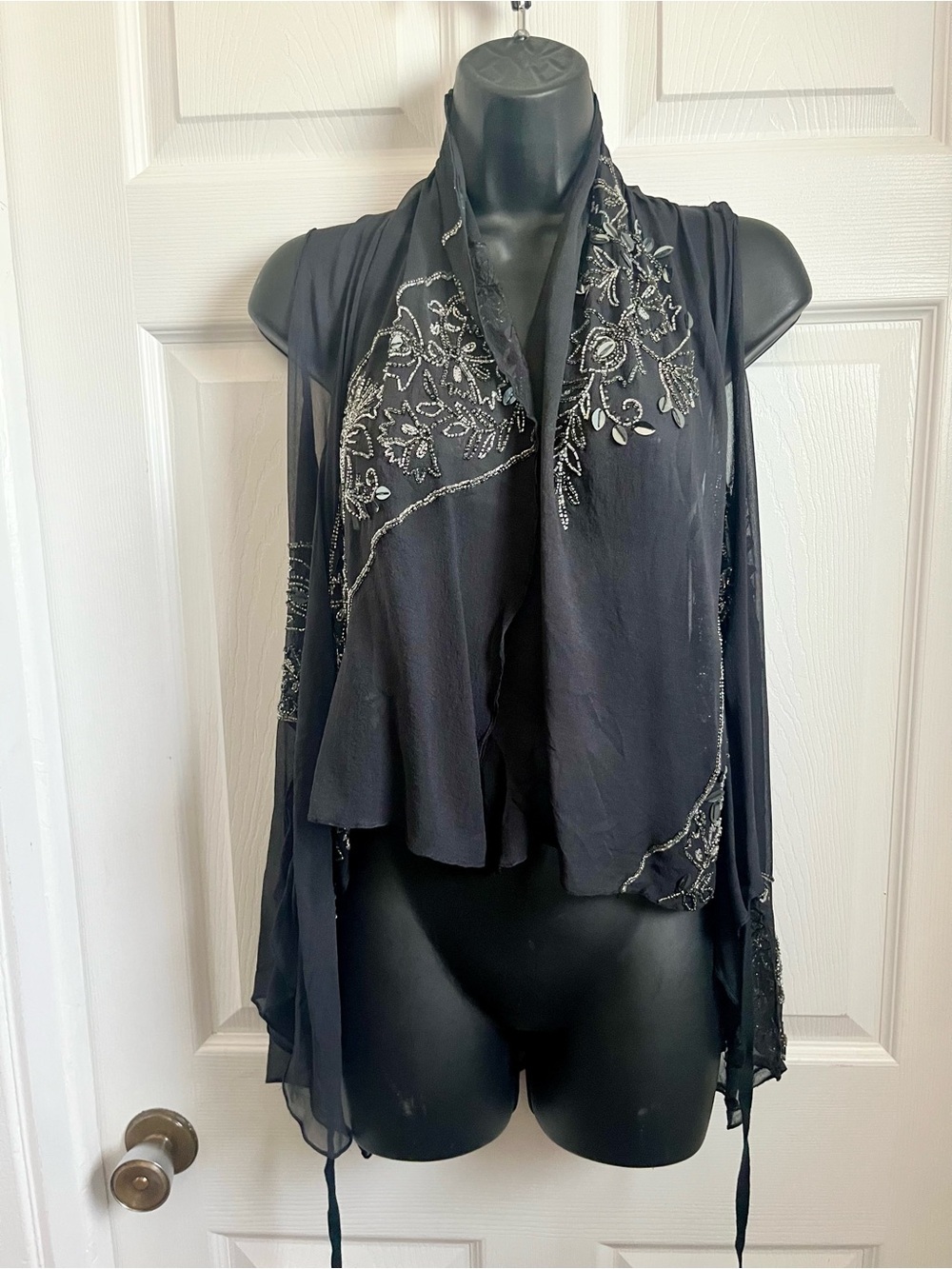 All Saints Spitalfields Silk Vintage 14 Large Cover Up Top Wrap Vest Embroidered - Picture 8 of 12